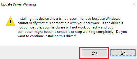 windows 10 update driver warning